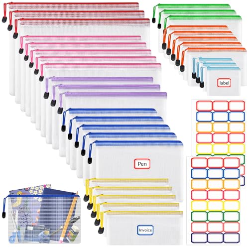32 Stück Transparente Reißverschlusstaschen, Reißverschluss Dokumententaschen, wasserdichte Mesh Bag, Zipper Tasche für Dateiordnung, Lagerung von Schreibwaren (Bunte, 8 Größen) von VEUWOLM