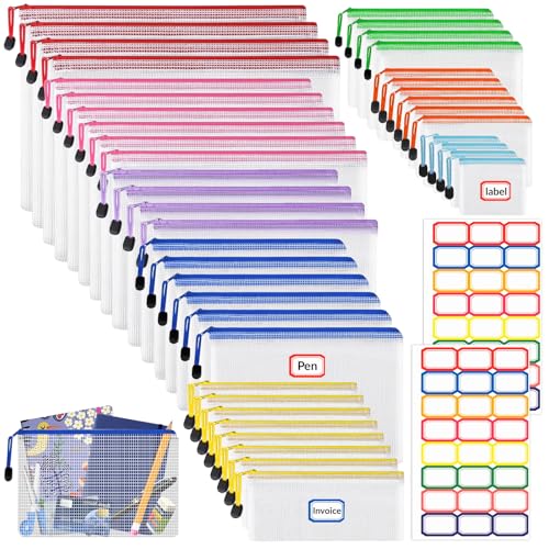 42 Stück Transparente Reißverschlusstaschen, Reißverschluss Dokumententaschen, wasserdichte Mesh Bag, Zipper Tasche für Dateiordnung, Lagerung von Schreibwaren (Bunte, 8 Größen) von VEUWOLM