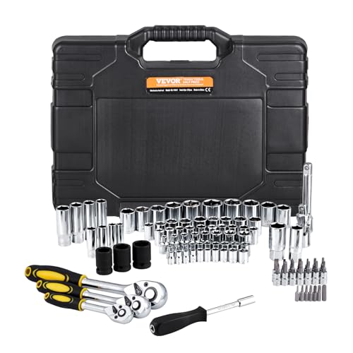 VEVOR 121 tlg. Mechaniker-Werkzeugsatz mit 1/4 3/8 1/2 Zoll Antriebssteckschlüssel, SAE & metrisches Mechaniker-Werkzeugset mit Bits Schraubenschlüsseln Ratschengriff Tragkoffer von VEVOR