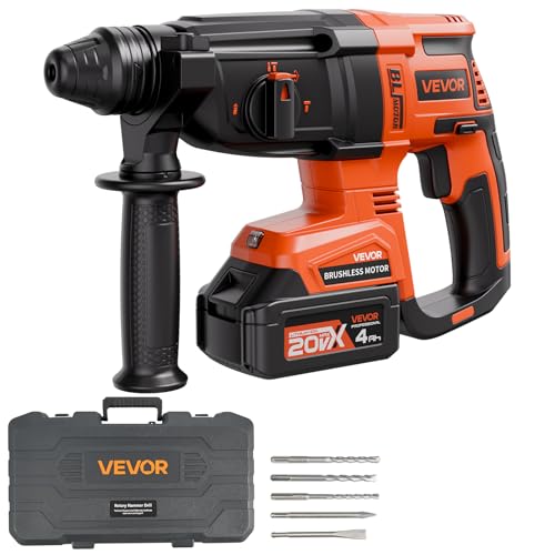 VEVOR 20 V bürstenloser Akku-Bohrhammer kabellos, Lithium-Ionen 28 mm Bohrhammer, SDS-Plus Elektro-Leichtbausatz mit Akku & Ladegerät & Tragekoffer, 4 Funktionen, 1200 U/min, 5300 BPM VEVOR 20 V bürstenloser Akku-Bohrhammer kabellos, Lithium-Ionen 28 mm Bohrhammer, SDS-Plus Elektro-Leichtbausatz mit Akku & Ladegerät & Tragekoffer, 4 Funktionen, 1200 U/min, 5300 BPM von VEVOR