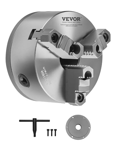 VEVOR 3-Backen-Drehfutter, φ160 mm, selbstzentrierendes Spannfutter mit 38,1-mm-8-Gewinde-Trägerplatte, 3-145 mm Spannbereich mit T-Schlüsselschrauben, HT300-Material, für Holz-Metall-Drehmaschinen VEVOR 3-Backen-Drehfutter, φ160 mm, selbstzentrierendes Spannfutter mit 38,1-mm-8-Gewinde-Trägerplatte, 3-145 mm Spannbereich mit T-Schlüsselschrauben, HT300-Material, für Holz-Metall-Drehmaschinen von VEVOR