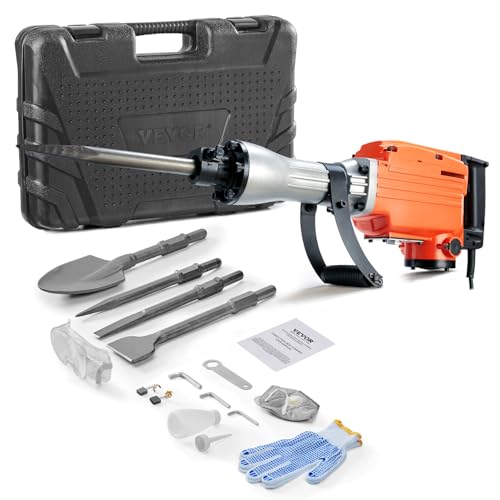VEVOR Abrisswagenheberhammer, 2200 W, Elektrischer Jackhammer, Strapazierfähig, 1400 BPM Betonbrecher 4 Stück Meißel Bit, Handschuhe VEVOR Abrisswagenheberhammer, 2200 W, Elektrischer Jackhammer, Strapazierfähig, 1400 BPM Betonbrecher 4 Stück Meißel Bit, Handschuhe von VEVOR