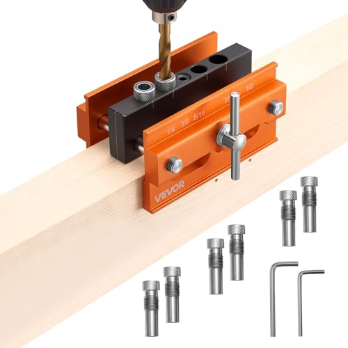 VEVOR Bohrschablone Set selbstzentrierende Dübelbohrlehre für gerade Löcher Holzbearbeitungswerkzeuge mit 6 Bohrführungsbuchsen, einstellbare Breite für Holzbearbeitung Bohren Markieren von VEVOR