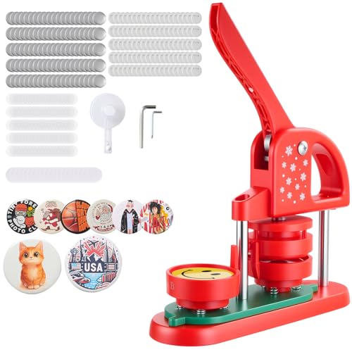 VEVOR Buttonmaschine Knopfmachermaschine Badge Punch Press 58 mm rund, Pinmaker mit 100 Knopfteilen & Kreisschneider & verstärkter ergonomischer Griff, DIY Badge Press Machine Button Maker Rot von VEVOR