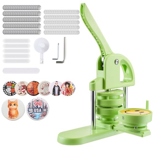 VEVOR Buttonmaschine Knopfmachermaschine Badge Punch Press 75 mm rund, Pinmaker mit 100 Knopfteilen & Kreisschneider & Zauberbuch & verstärkter ergonomischer Griff, DIY Badge Press Machine Grün von VEVOR