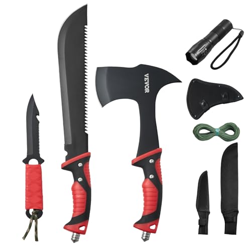 VEVOR Campingbeil und Machete-Messerset mit Scheide, Jagdmesser, Taschenlampe, Paracord, 16-Zoll-Machete, Campingaxt-Werkzeugset aus Edelstahl für Outdoor-Überleben, Jagd, Camping-Abenteuer VEVOR Campingbeil und Machete-Messerset mit Scheide, Jagdmesser, Taschenlampe, Paracord, 16-Zoll-Machete, Campingaxt-Werkzeugset aus Edelstahl für Outdoor-Überleben, Jagd, Camping-Abenteuer von VEVOR