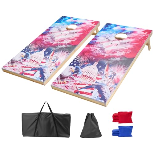 VEVOR Cornhole Spiel Set (1255 x 600 x 302 mm) Cornhole-Spielbretter, tragbares Wurfbrett aus Massivholz, Cornhole-Spiel für Erwachsene, inkl. 8 Sitzsäcken & Tragetasche, für Garten Hinterhof von VEVOR