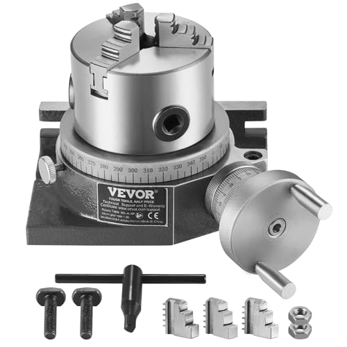 VEVOR Drehtisch für Fräsmaschinen, 4''/100 mm, horizontales vertikales Modell, Präzisionsfräsdrehtisch, mit 3,1''/80 mm 3-Backenfutter, M10-T-Bolzenmuttern, für Frästechnik-Indizierungswerkzeuge VEVOR Drehtisch für Fräsmaschinen, 4''/100 mm, horizontales vertikales Modell, Präzisionsfräsdrehtisch, mit 3,1''/80 mm 3-Backenfutter, M10-T-Bolzenmuttern, für Frästechnik-Indizierungswerkzeuge von VEVOR