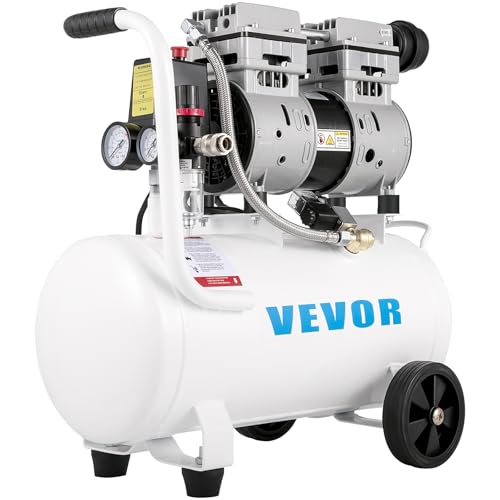 VEVOR Druckluft Kompressor 25L, 750W Silent Flüsterkompressor mit 60 dB, Ölfrei Luftkompressor 165L/min Abgasvolumen 220V mit Eingebautem Abluftventilator von VEVOR