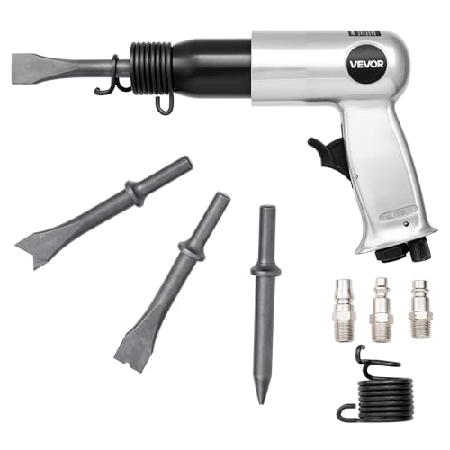 VEVOR Druckluft Meißelhammer, 3500 BPM Pneumatischer Hammer mit 70mm Hub & 4 Meißeln mit rundem Schaft, kompakter Druckluftmeißel mit Pistolengriff, Schaufelwerkzeug zum Schneiden, Stanzen, Schaben von VEVOR