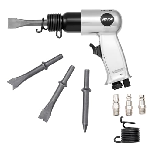 VEVOR Druckluft Meißelhammer, 4500 BPM Pneumatischer Hammer mit 40 mm Hub & 4 Meißeln mit rundem Schaft, leichtes & kompaktes Schaufelwerkzeug mit Luftmeißel zum Schneiden, Stanzen, Schaben von VEVOR