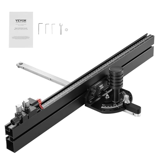 VEVOR Gehrungsanschlag, Standardschlitz 19 x 9,5 mm, Tischkreissägen-Anschlag aus Aluminiumlegierung mit ca. 61 cm Raster, 15 Winkelanschlägen, Kolben und abnehmbarer Scheibe, für die Holzbearbeitung VEVOR Gehrungsanschlag, Standardschlitz 19 x 9,5 mm, Tischkreissägen-Anschlag aus Aluminiumlegierung mit ca. 61 cm Raster, 15 Winkelanschlägen, Kolben und abnehmbarer Scheibe, für die Holzbearbeitung von VEVOR