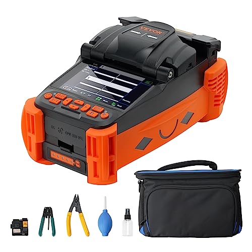 VEVOR Glasfaser Spleißgerät 4 Motoren Fusions-Spleißgerät Faserdurchmesser 125-150μm(Mantel) 250-1000μm(Beschichtung) Verschmelzungsverlust von 0,02 dB(SM) Geeignet für SM MM DS NZDS UI BUI EDF-Fasern von VEVOR