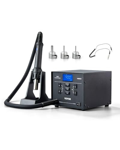 VEVOR Heißluft-Reworkstation, 1000 W, 100-480 ℃ Heißluftpistole mit 99-stufig einstellbarem Luftstrom, 3 voreingestellten Kanälen und 3 Heißluftdüsen für Chip-Demontage, Elektronikreparatur VEVOR Heißluft-Reworkstation, 1000 W, 100-480 ℃ Heißluftpistole mit 99-stufig einstellbarem Luftstrom, 3 voreingestellten Kanälen und 3 Heißluftdüsen für Chip-Demontage, Elektronikreparatur von VEVOR