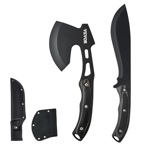 VEVOR Jagdmesser & Kombiset mit Scheide, Messer mit fester Klinge & Camping-Axt, Überlebensmesser aus Edelstahl und Camping-Beil für Outdoor-Überleben, Jagd, Camping-Abenteuer von VEVOR