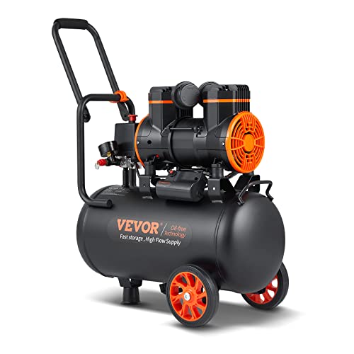 VEVOR Kompressor 24L Silent Druckluftkompressor, 6-8Bar, 1450W(2PS), 3,5 MPa, 2800U/min Ölfreier 70dB Flüsterkompressor mit 2 Rädern, Druckbehälter Autoreparaturen Sprühlackierung Holzarbeiten von VEVOR