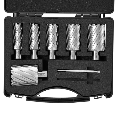 VEVOR Kronenbohrer-Set Metall 6 tlg. 1, 1-1/8, 1-1/4, 1-1/2, 1-3/4, 2 Zoll Kernbohrer-Satz 50,8 mm Schnitttiefe Ringschneider-Set, aus M2AL-Schnellarbeitsstahl Zubehör für Magnetbohrmaschinen VEVOR Kronenbohrer-Set Metall 6 tlg. 1, 1-1/8, 1-1/4, 1-1/2, 1-3/4, 2 Zoll Kernbohrer-Satz 50,8 mm Schnitttiefe Ringschneider-Set, aus M2AL-Schnellarbeitsstahl Zubehör für Magnetbohrmaschinen von VEVOR
