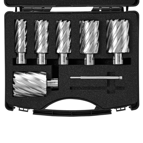 VEVOR Kronenbohrer-Set Metall 6 tlg. 1, 1-1/8, 1-1/4, 1-1/2, 1-3/4, 2 Zoll Kernbohrer-Satz 50,8 mm Schnitttiefe Ringschneider-Set, aus M2AL-Schnellarbeitsstahl Zubehör für Magnetbohrmaschinen VEVOR Kronenbohrer-Set Metall 6 tlg. 1, 1-1/8, 1-1/4, 1-1/2, 1-3/4, 2 Zoll Kernbohrer-Satz 50,8 mm Schnitttiefe Ringschneider-Set, aus M2AL-Schnellarbeitsstahl Zubehör für Magnetbohrmaschinen von VEVOR