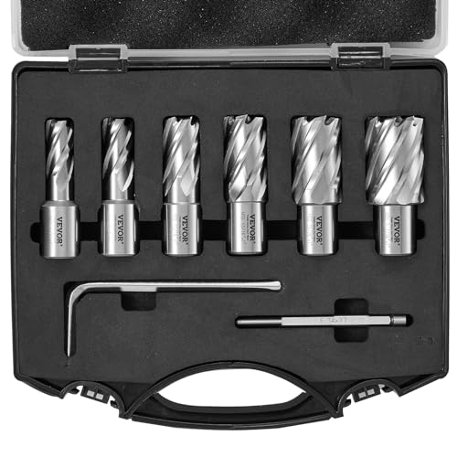 VEVOR Kronenbohrer-Set Metall 6 tlg. 1/2, 9/16, 11/16, 13/16, 15/16, 1-1/16 Zoll Kernbohrer-Satz 25,4 mm Schnitttiefe Ringschneider-Set, aus M2AL-Schnellarbeitsstahl Zubehör für Magnetbohrmaschinen VEVOR Kronenbohrer-Set Metall 6 tlg. 1/2, 9/16, 11/16, 13/16, 15/16, 1-1/16 Zoll Kernbohrer-Satz 25,4 mm Schnitttiefe Ringschneider-Set, aus M2AL-Schnellarbeitsstahl Zubehör für Magnetbohrmaschinen von VEVOR