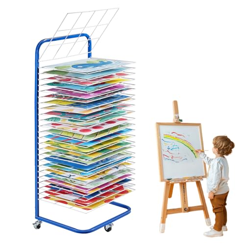 VEVOR Kunst-Trockenstände mit 25 herausnehmbare Regalen (423 x 317 mm) Farb-Trockenständer mit feststellbaren Rädern, Gemälde-Trockenständer aus Karbonstahl für Kunstwerke in Klassenzimmern von VEVOR