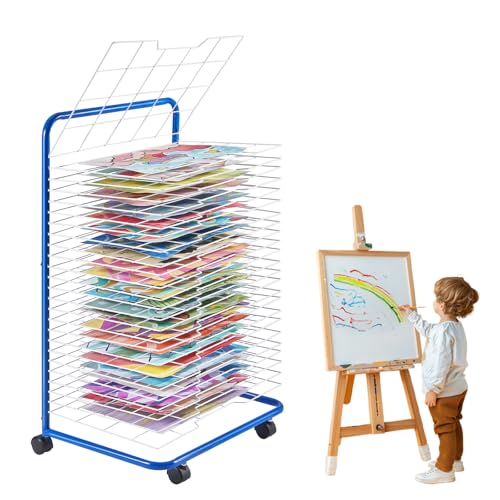 VEVOR Kunst-Trockenständer mit 25 herausnehmbaren Regalen (584 x 400 mm) Trockenständer mit feststellbaren Rädern, Gemälde-Trockenständer aus Kohlenstoffstahl für Kunstwerke in Klassenzimmern von VEVOR