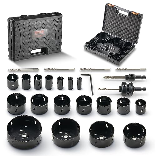 VEVOR Lochsäge Set Bimetall, 18-tlg. Lochblätter, 6 Lochbohrer Schnitttiefe 38 mm, Bimetall Lochsägensatz Bohrmaschine Zubehör, Profi Lochsägen zum Bohren von Holz, Eisen, Kunststoff und PVC usw. VEVOR Lochsäge Set Bimetall, 18-tlg. Lochblätter, 6 Lochbohrer Schnitttiefe 38 mm, Bimetall Lochsägensatz Bohrmaschine Zubehör, Profi Lochsägen zum Bohren von Holz, Eisen, Kunststoff und PVC usw. von VEVOR