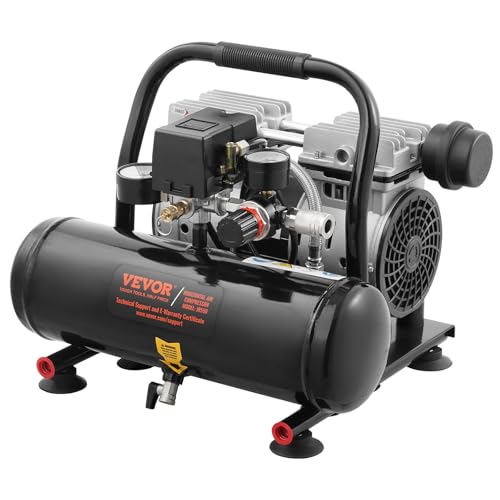 VEVOR Luftkompressor, 4L Kessel, ölfreier Druckluftkompressor 635W, 1,5CFM, max. 120PSI Druck, 68dB ultraleiser Kompressor, Flüsterkompressor für Autoreparatur, Reifenbefüllung, Spritzlackierung von VEVOR