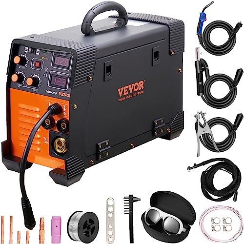 VEVOR MIG/MMA/TIG 3 in 1 Schweißgerät 50–250A Fülldrahtschweißen(0,8 mm & 1 mm) IGBT-Technologie 2,2–12m/min Drahtgeschwindigkeit 5,6 kVA Nenneingangsleistung IP21S Schutzart von VEVOR