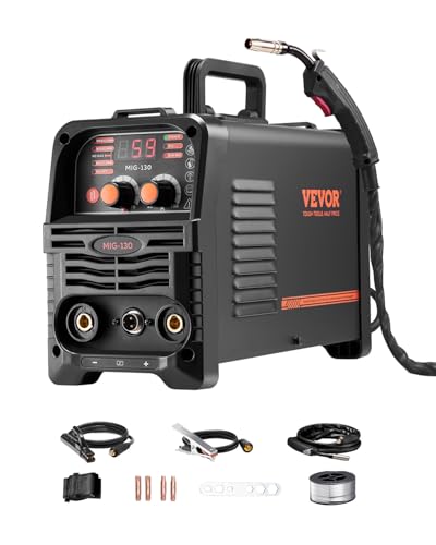 VEVOR MIG-Schweißgerät, 130 A synergetische MIG-Schweißmaschine, 3-in-1-Flusskern-MIG/MMA/Lift-TIG-Mehrprozess-Schweißer, Welder mit IGBT-Wechselrichtertechnologie und digitalem Anzeigebildschirm von VEVOR