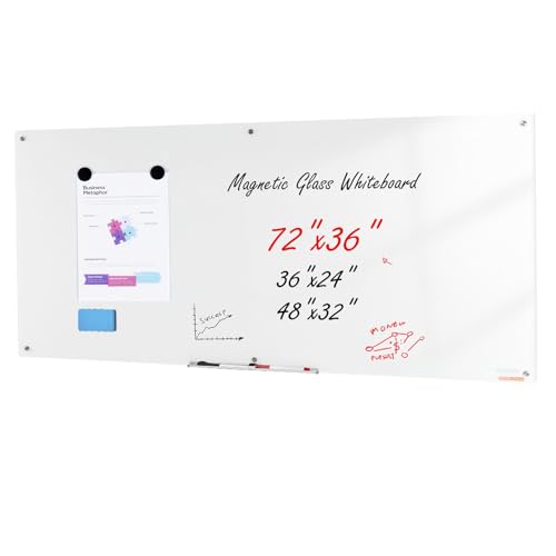 VEVOR Magnetisches Glas-Whiteboard, Wandtafel Trocken Abwischbare Tafel 1829 x 915 cm, Wandmontiertes Weißes Glasboard ohne Rahmen, mit Stiftablage, einem Radiergummi& 2 Stiften, Magnettafel Weiß VEVOR Magnetisches Glas-Whiteboard, Wandtafel Trocken Abwischbare Tafel 1829 x 915 cm, Wandmontiertes Weißes Glasboard ohne Rahmen, mit Stiftablage, einem Radiergummi& 2 Stiften, Magnettafel Weiß von VEVOR