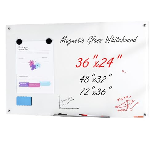 VEVOR Magnetisches Glas-Whiteboard, Wandtafel Trocken Abwischbare Tafel 90 x 60 cm, Wandmontiertes Weißes Glasboard ohne Rahmen, mit Stiftablage, einem Radiergummi& 2 Stiften, Magnettafel Weiß VEVOR Magnetisches Glas-Whiteboard, Wandtafel Trocken Abwischbare Tafel 90 x 60 cm, Wandmontiertes Weißes Glasboard ohne Rahmen, mit Stiftablage, einem Radiergummi& 2 Stiften, Magnettafel Weiß von VEVOR