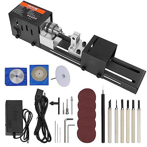 VEVOR Mini Drehbank 96W Drechselbank Max. Drehdurchmesser 70mm Drechselmaschine Spindeldrehzahl 4250–8500U/min Kopierdrechselbank mit 7-Gang-Einstellung Drehbank mit komplettem Zubehör von VEVOR
