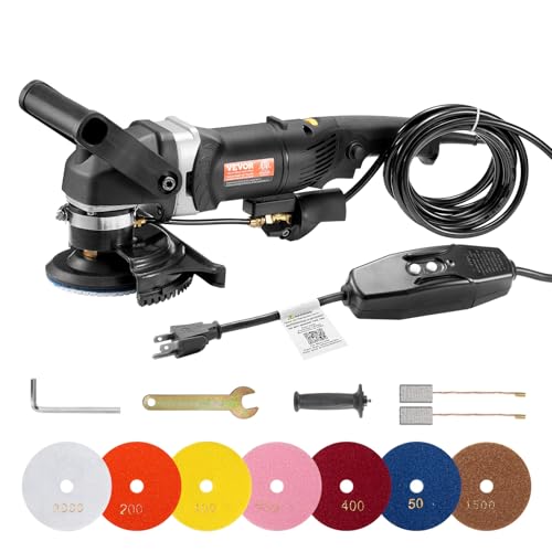 VEVOR Nass-Steinpolierer 4 Zoll, 800 W elektrischer Betonpolierer, 6 variable Geschwindigkeiten (700 – 3000 U/min) Nasspolierer mit 7 Polierpads, Arbeitsplatten-Granit-Schleif-/Puffer für Stein von VEVOR