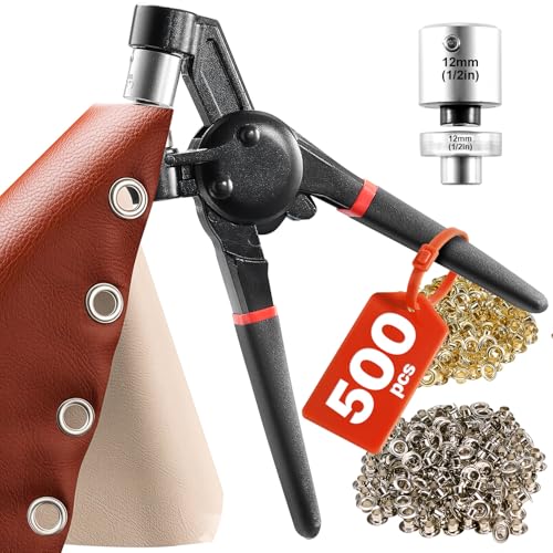 VEVOR Ösen Werkzeugset 500 Stk. 12 mm Metallösen in Gold und Silber, Ösenset mit manueller Ösenpresse & Locher & Block, Lochstanze Lochzange Locher für Leder Plane Schuhe Basteln Stoff Gürtel von VEVOR