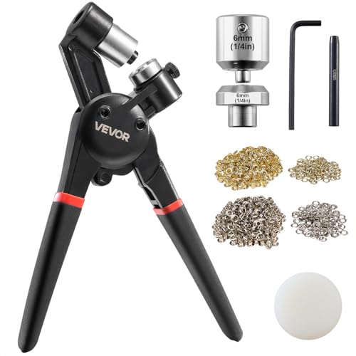 VEVOR Ösen Werkzeugset 500 Stk. 6 mm Metallösen in Gold und Silber, Ösenset mit manueller Ösenpresse & Locher & Block, Lochstanze Lochzange Locher für Leder Plane Schuhe Basteln Stoff Gürtel von VEVOR