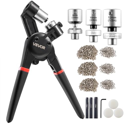 VEVOR Ösen Werkzeugset 900 Stk. 6/10 / 12 mm Metallösen, Ösenset mit manueller Ösenpresse & Locher & Block, Lochstanze Lochzange Locher für Leder Plane Schuhe Basteln Stoff Gürtel VEVOR Ösen Werkzeugset 900 Stk. 6/10 / 12 mm Metallösen, Ösenset mit manueller Ösenpresse & Locher & Block, Lochstanze Lochzange Locher für Leder Plane Schuhe Basteln Stoff Gürtel von VEVOR