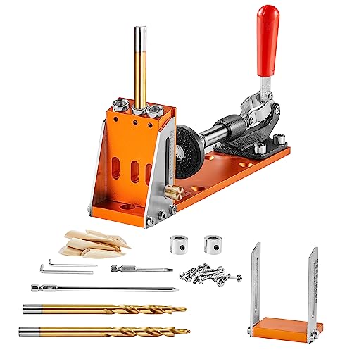 VEVOR Pocket Hole Jig Kit Dreitaschenloch mit Schraubenschlüssel & Vierkantantriebsbits, Dübelhilfe Bohrlehre zum Bohren von Taschenlöchern und Schräglöchern, Bohrhilfe für Holzbearbeitung Alu. von VEVOR