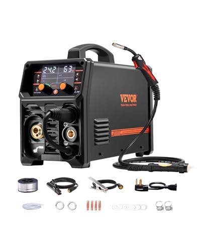 VEVOR Pro MIG-Schweißgerät, 250 Ampere Pluse MIG-Schweißer, 5-in-1 Synergie-Welder Gasloses MIG, Gas-MIG, MMA, Lift-TIG, MIG Pluse mit IGBT-Wechselrichtertechnologie und LCD-Bildschirmanzeige von VEVOR