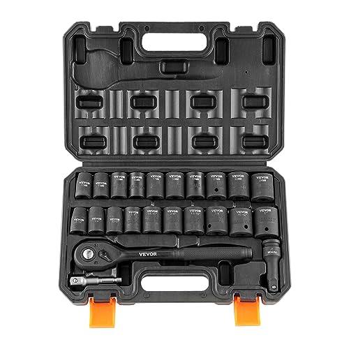 VEVOR Profi Steckschlüsselsatz CR-V-legierter Stahl 23-tlg Steckschlüssel Satz 13-24 mm Tiefe Stecknüsse Schlagschrauber, HRC 42-48 Steckschlüssel inkl Werkzeugkoffer, Metrisch Schraubenausdreher VEVOR Profi Steckschlüsselsatz CR-V-legierter Stahl 23-tlg Steckschlüssel Satz 13-24 mm Tiefe Stecknüsse Schlagschrauber, HRC 42-48 Steckschlüssel inkl Werkzeugkoffer, Metrisch Schraubenausdreher von VEVOR