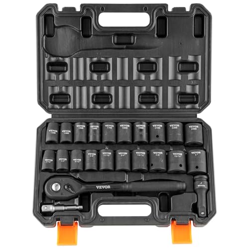 VEVOR Profi Steckschlüsselsatz CR-V-legierter Stahl 23-tlg Steckschlüssel Satz 13-24 mm Tiefe Stecknüsse Schlagschrauber, HRC 42-48 Steckschlüssel inkl Werkzeugkoffer, Metrisch Schraubenausdreher VEVOR Profi Steckschlüsselsatz CR-V-legierter Stahl 23-tlg Steckschlüssel Satz 13-24 mm Tiefe Stecknüsse Schlagschrauber, HRC 42-48 Steckschlüssel inkl Werkzeugkoffer, Metrisch Schraubenausdreher von VEVOR