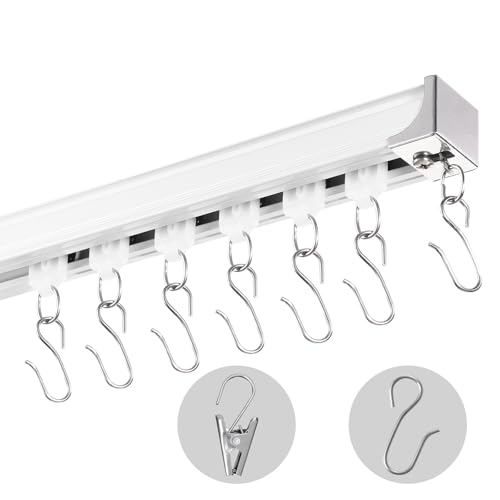 VEVOR Schiebe-Deckenvorhangschienensystem Set 2,7 m Raumteiler-Gardinenschiene Halterung zur Decken-/Wandmontage für Wohnzimmer Schlafzimmer mit Haken & Hardware & 3 Schienen, weiß 2710 x 68 x 46 mm von VEVOR