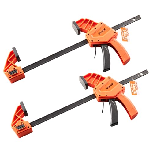VEVOR Stangenklemmen für Holzbearbeitung 2 Stk. 30,48 cm Öffnung, Quick-Grip F-Klemme mit 154 kg Belastungsgrenze, 84,6 mm Tiefe, Kunststoff & Karbonstahl, Metallbearbeitung Orange + Schwarz von VEVOR