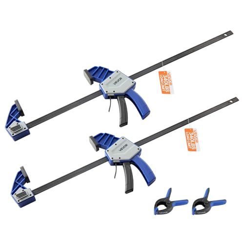 VEVOR Stangenklemmen für Holzbearbeitung 2 Stk. 60,96 cm Öffnung, Quick-Grip F-Klemme mit 154 kg Belastungsgrenze, 84,6 mm Tiefe, Klemmen Set aus Kunststoff & Karbonstahl, Metallbearbeitung von VEVOR