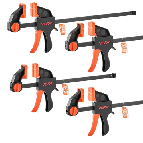 VEVOR Stangenklemmen für Holzbearbeitung 4 Stk. (30,48 cm / 15,24 cm Öffnung), Quick-Grip F-Klemme mit 70 kg Belastungsgrenze, 70 mm Tiefe, Klemmen aus Kunststoff & Stahl, Metallbearbeitung von VEVOR