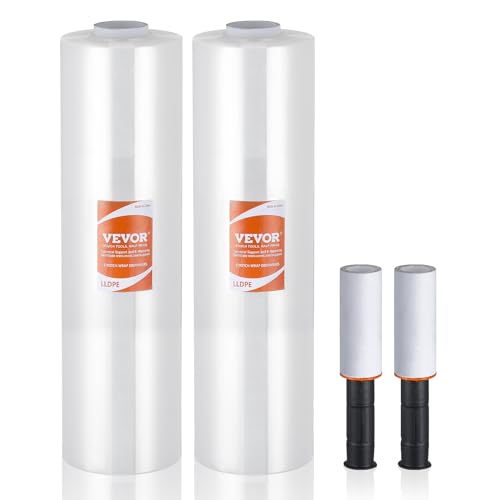 VEVOR Stretchfolie, 381 mm x 366 m, 2er-Set, 80 Gauge Industriestärke, transparente Palettenfolie, strapazierfähige Verpackungsfolie mit Griffen zum Verpacken von Paletten, Versand und Umzügen VEVOR Stretchfolie, 381 mm x 366 m, 2er-Set, 80 Gauge Industriestärke, transparente Palettenfolie, strapazierfähige Verpackungsfolie mit Griffen zum Verpacken von Paletten, Versand und Umzügen von VEVOR