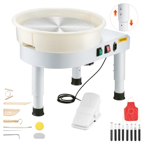 VEVOR Töpferscheibe Keramik-Radformmaschine 450 W (35 cm) mit einstellbarem Pedal & Hubbein & abnehmbarem Becken, Töpferformmaschine mit komplettem Zubehör für Kunst Handwerk Heimwerken, weiß von VEVOR