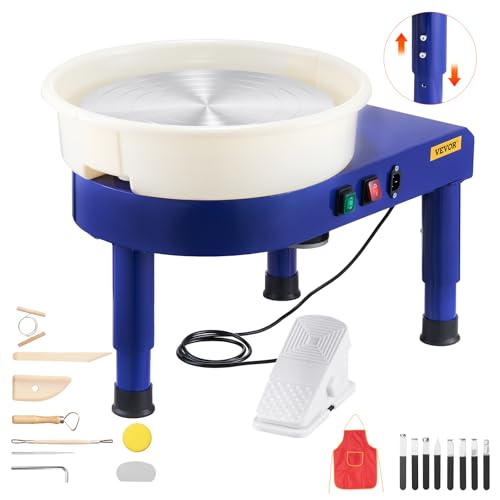 VEVOR Töpferscheibe Keramik-Radformmaschine mit Pedal & verstellbaren Hebefüßen & abnehmbarem Becken (35 cm) 60–300 U/min Drehzahl, komplettes Werkzeug Zubehör Set für Handwerk Heimwerken blau von VEVOR