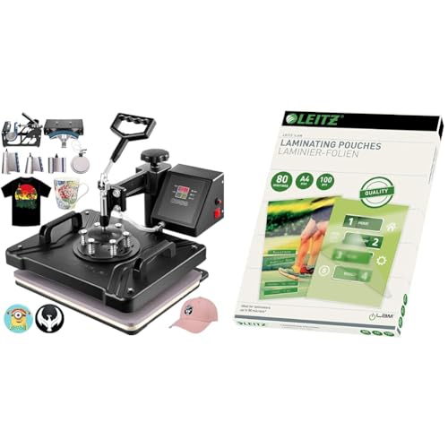 VEVOR Transferpresse Hitzepresse 38x30cm Textilpresse T-Shirt Heat Press 360 Grad Schwenkbar 8 in 1 & Leitz Heißlaminierfolien A4 80 mic VEVOR Transferpresse Hitzepresse 38x30cm Textilpresse T-Shirt Heat Press 360 Grad Schwenkbar 8 in 1 & Leitz Heißlaminierfolien A4 80 mic von VEVOR