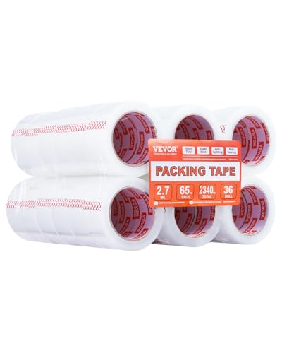 VEVOR Transparentes Packband, 76,2 mm Kern, 36er-Set 47,8 mm x 59,436 m Paketklebeband, 0,068 mm dick, Hochleistungs-Klebeband für Umzüge, Lagerung und Verpackung, Versand und Postversand, Büro von VEVOR