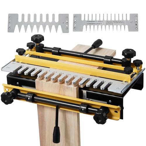 VEVOR Zinkenfräsgerät, 310 mm breit, Zinkenfräse mit 4 Fräsern & 3 Schablonen, Ausrichtung der Schwalbenschwanz-Schablone, Zapfen- & Schlitzfräswerkzeuge für Holzbearbeitung von Möbeln & Holzschränken VEVOR Zinkenfräsgerät, 310 mm breit, Zinkenfräse mit 4 Fräsern & 3 Schablonen, Ausrichtung der Schwalbenschwanz-Schablone, Zapfen- & Schlitzfräswerkzeuge für Holzbearbeitung von Möbeln & Holzschränken von VEVOR